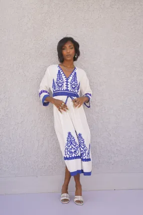 White Tunic embroidered kaftan, Bohemian embroidery tunic dress, embroidered tunic kaftan, Egyptian cotton. Summer, casual, home dress