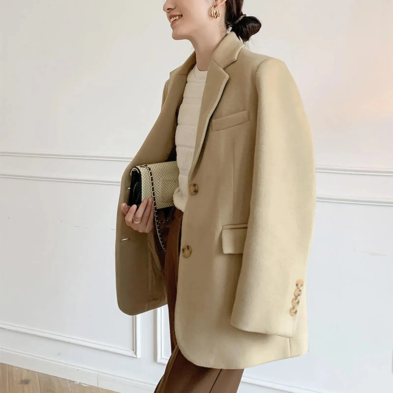 Women Wool Coat,Camel Oversize Wool Blazer,Black Wool Suit Coat,Autumn Suit,Winter Wool coat,boyfriend blazer,Black Wool Blazer,Loose Suit