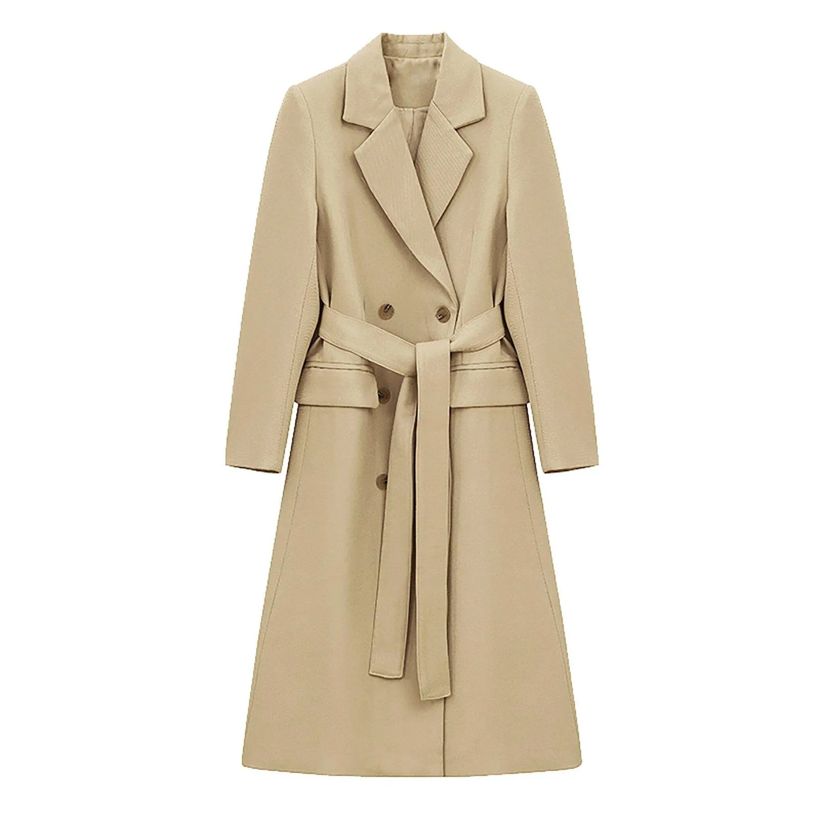 Women's Classic Khaki Cotton Blend Trench Coat Double Breasted Long windbreaker,Office Lady Drop Belted Trench Coat,Fall Winter Long Blazer