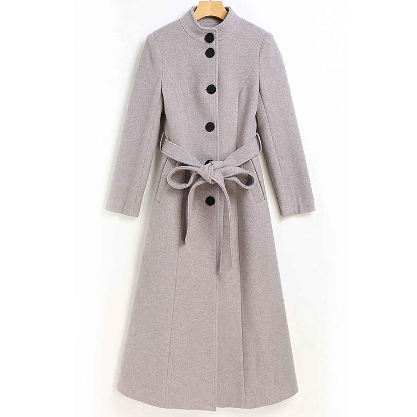 Women's Custom Gray Cashmere coat,super long over-the-knee slim Wool Coat,lace-up woolen coat,Autumn Winter coat for women,Women's Outerwear