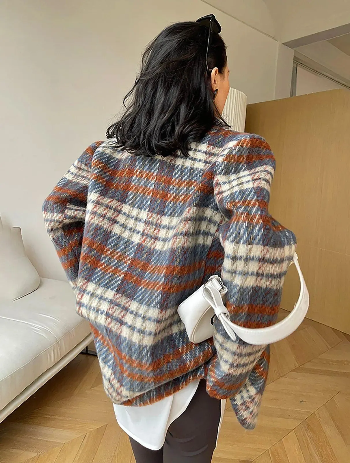 Women's Plaid Wool Blazer,Wool suit,Fall jacket,Oversize Wool coat,Winter wool Suit coat,Wool Trench Coat,checkered blazer coat,Vivian7 B109