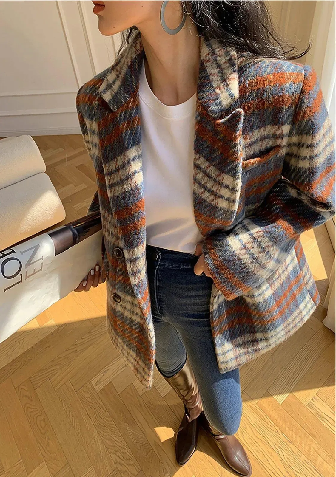 Women's Plaid Wool Blazer,Wool suit,Fall jacket,Oversize Wool coat,Winter wool Suit coat,Wool Trench Coat,checkered blazer coat,Vivian7 B109