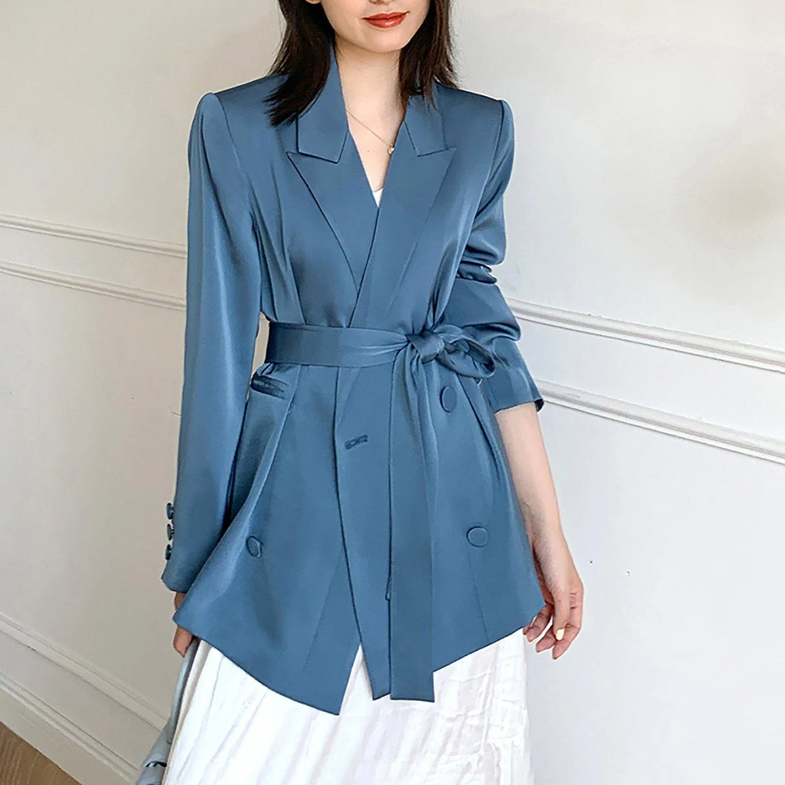 Women's Satin Blazer Coat,Blue Satin Blazer Suit,Oversize Blazer Suit,Gray Satin Blazer Suit,Casual Blazer Coat,Wedding guest Suit women