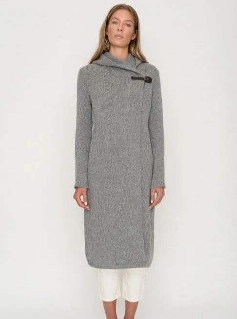 WOOL COAT WITH HOOD & BUCKLE DARK GREY